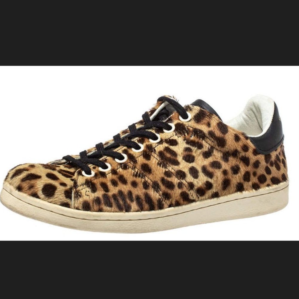 Isabel Marant Leopard Print Pony Hair And Leather Sneakers Size 36